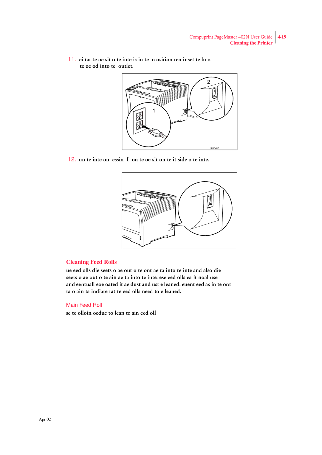 CPG PageMaster 402N manual Cleaning Feed Rolls 