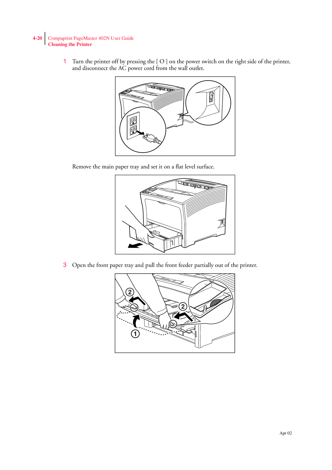 CPG PageMaster 402N manual Cleaning the Printer 