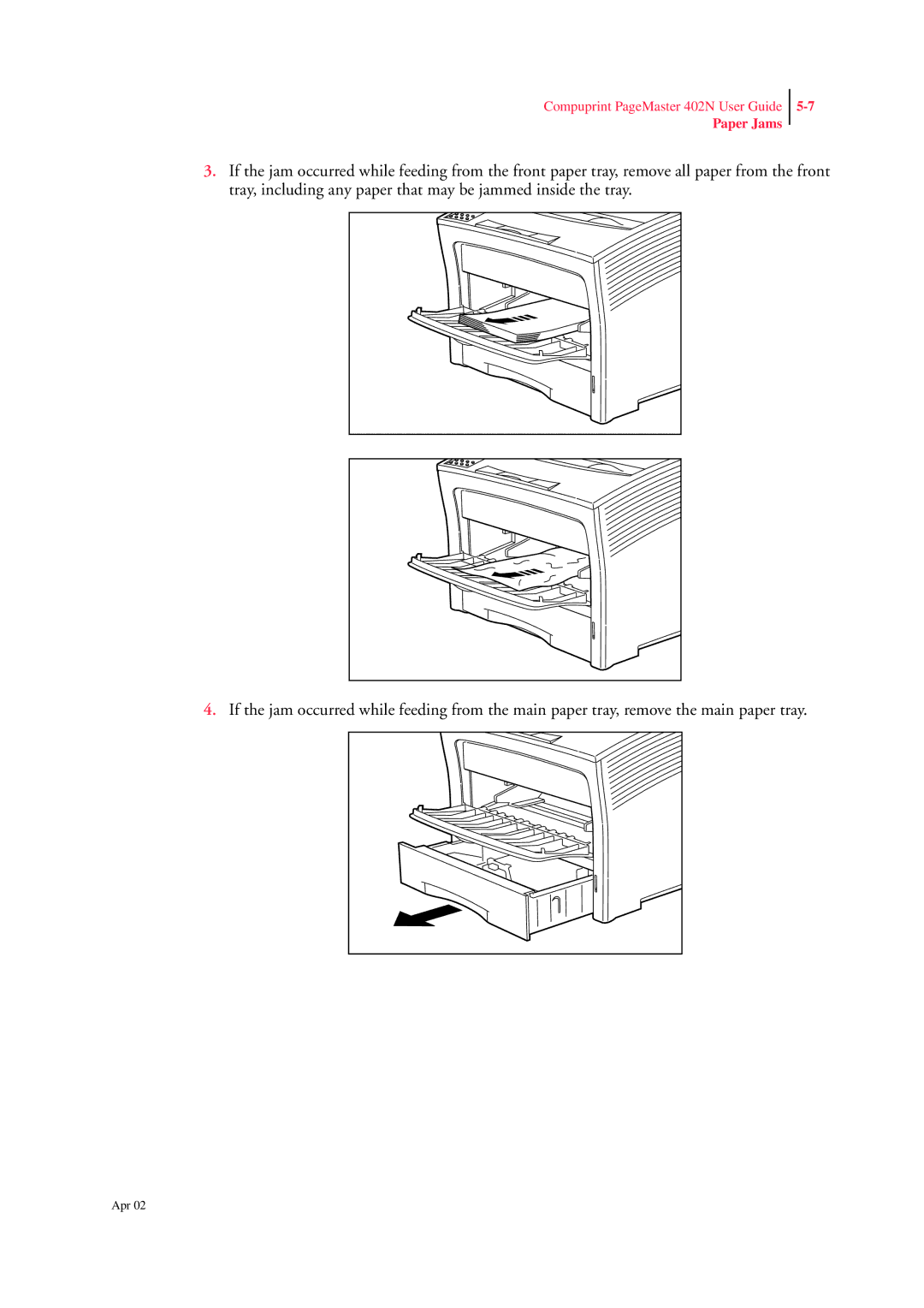 CPG PageMaster 402N manual Paper Jams 