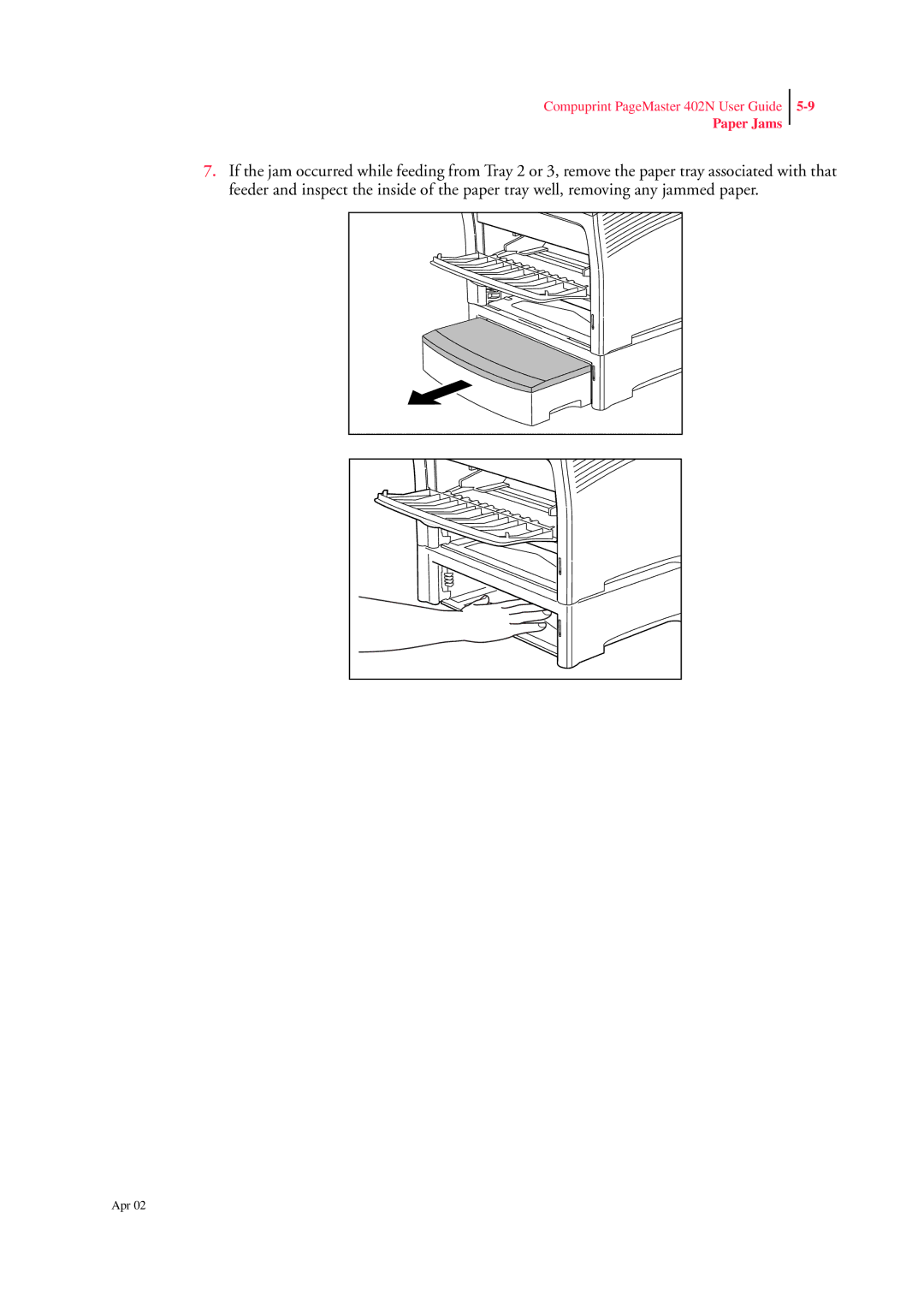 CPG PageMaster 402N manual Paper Jams 