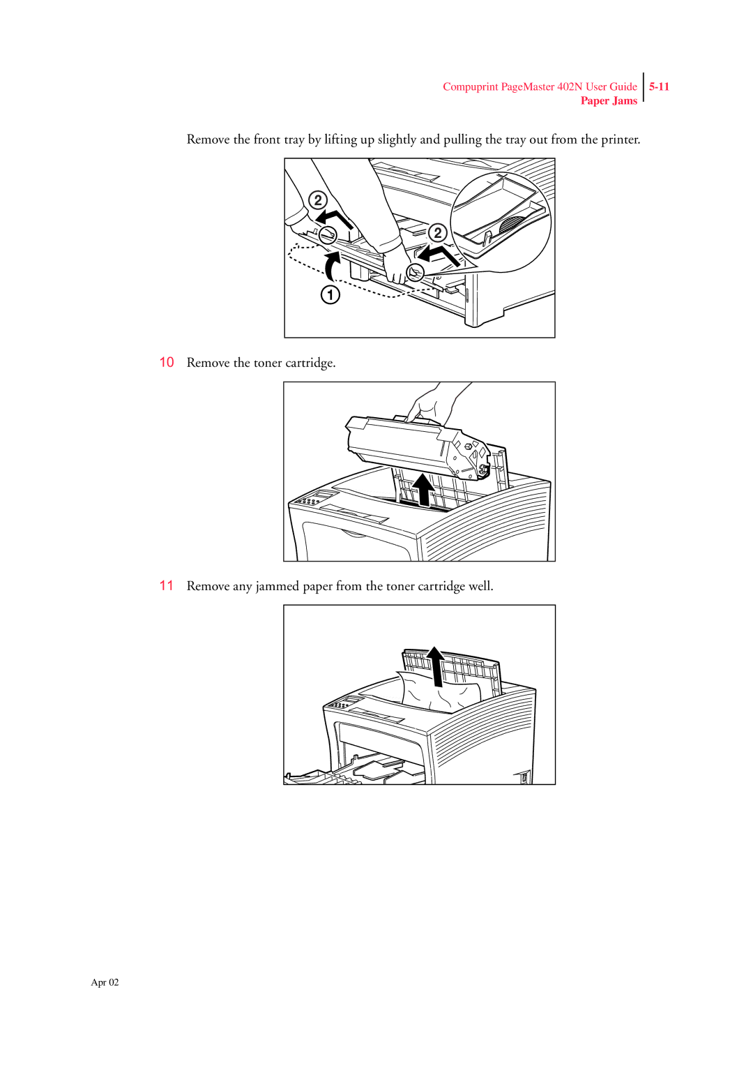 CPG PageMaster 402N manual Paper Jams 