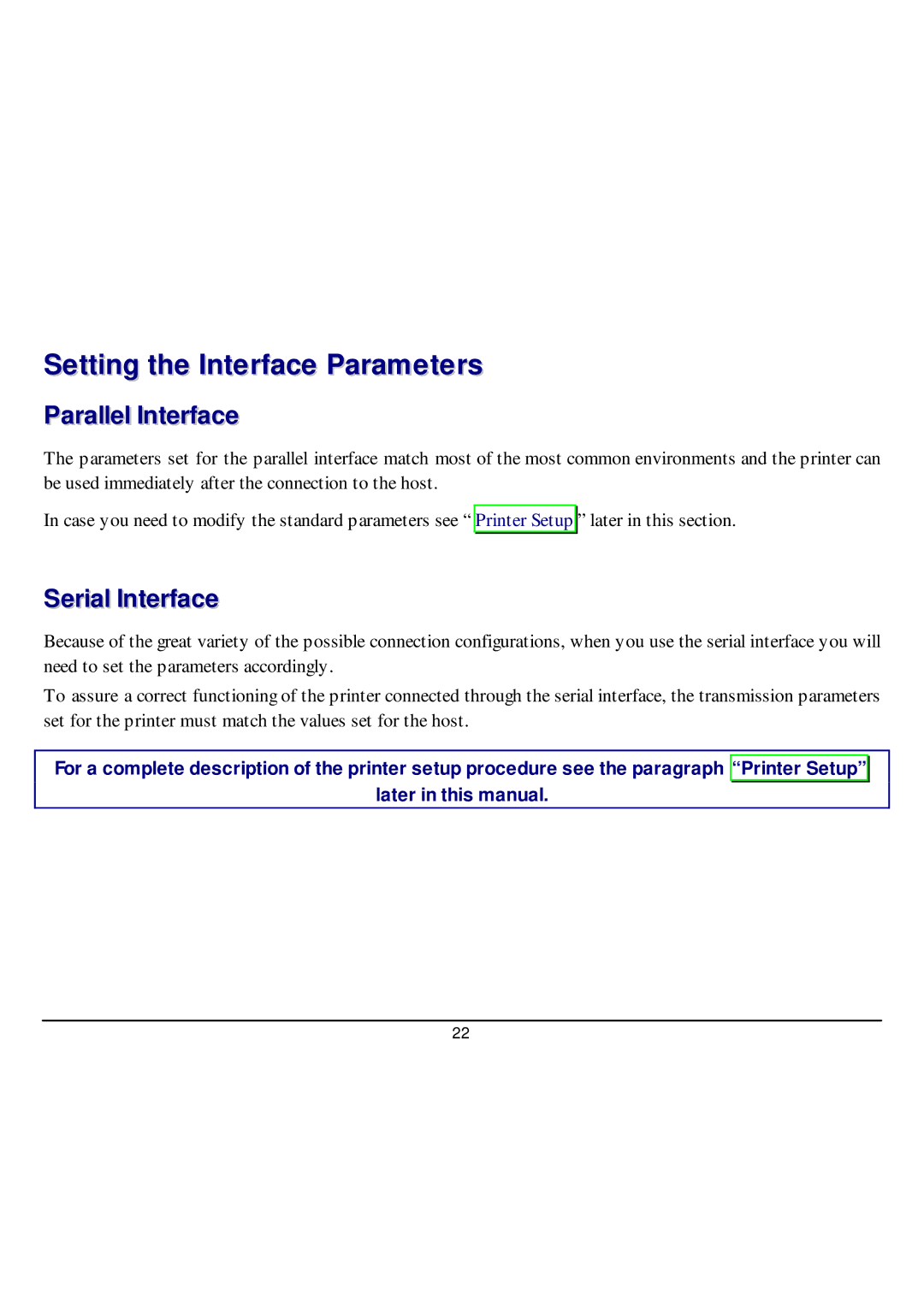 CPG SP40 manual Setting the Interface Parameters, Parallel Interface 