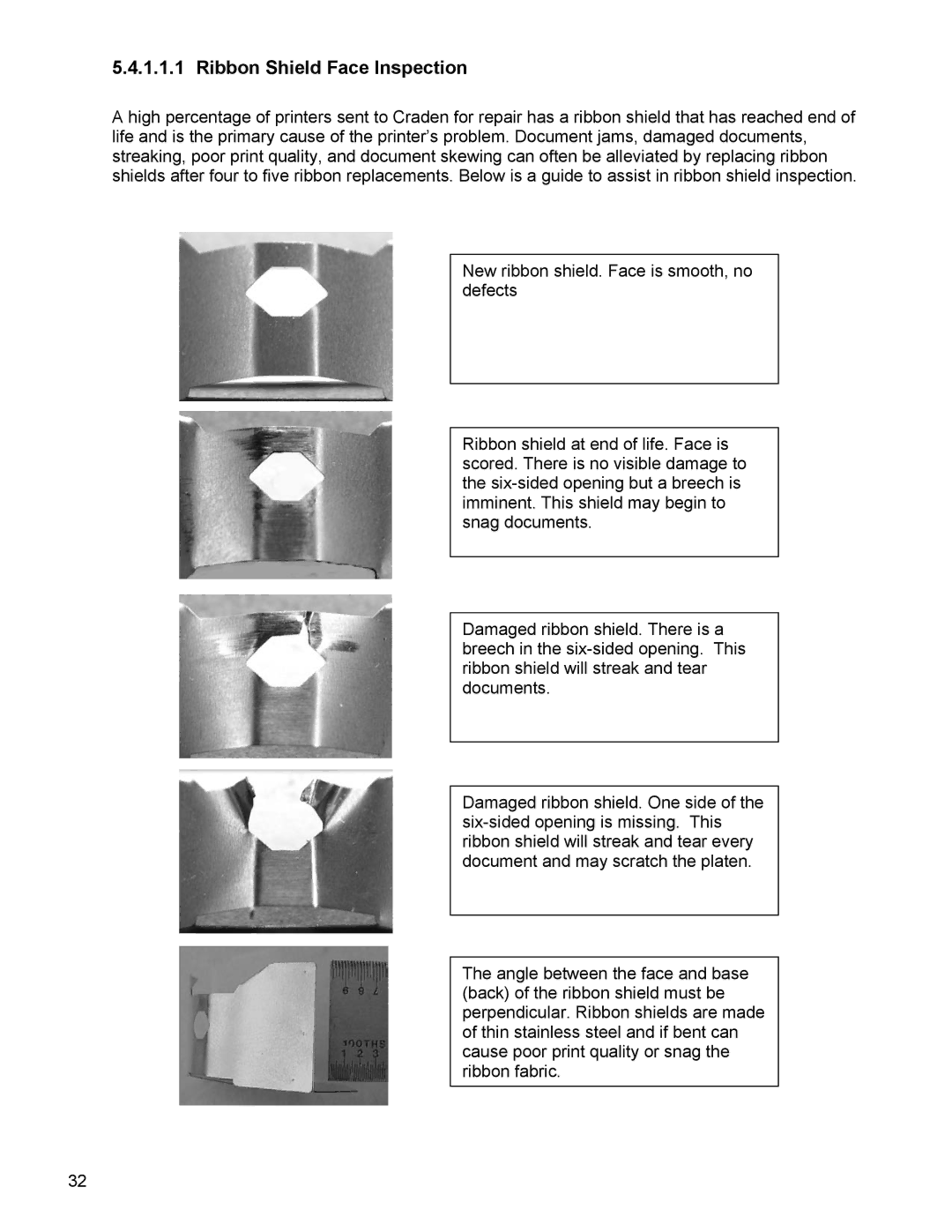 Craden Peripherals DP8 technical manual Ribbon Shield Face Inspection 