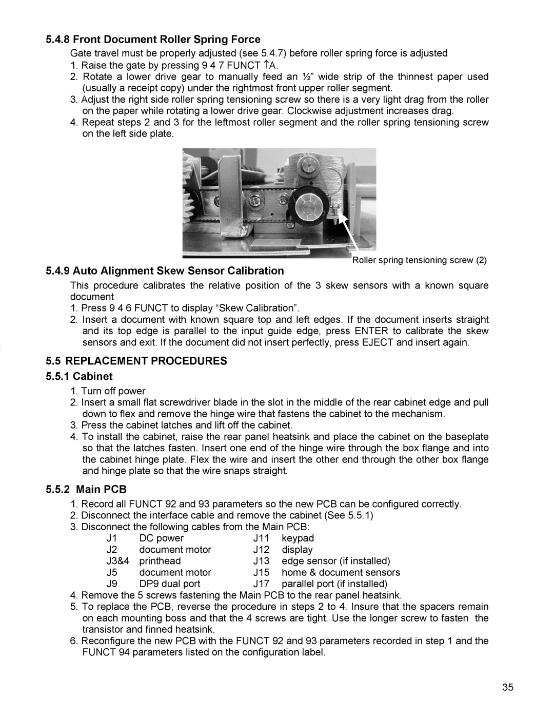 Craden Peripherals DP8 Front Document Roller Spring Force, Auto Alignment Skew Sensor Calibration, Replacement Procedures 