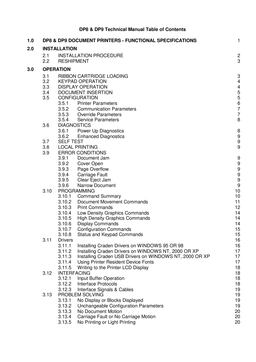 Craden Peripherals DP9 technical manual Operation 