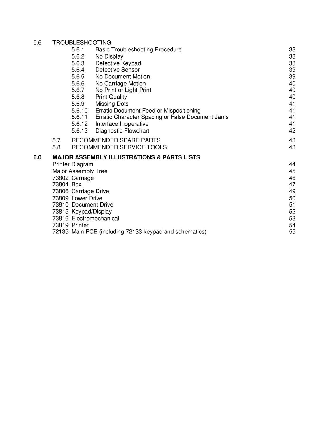 Craden Peripherals DP9 technical manual Troubleshooting, Recommended Spare Parts Recommended Service Tools 