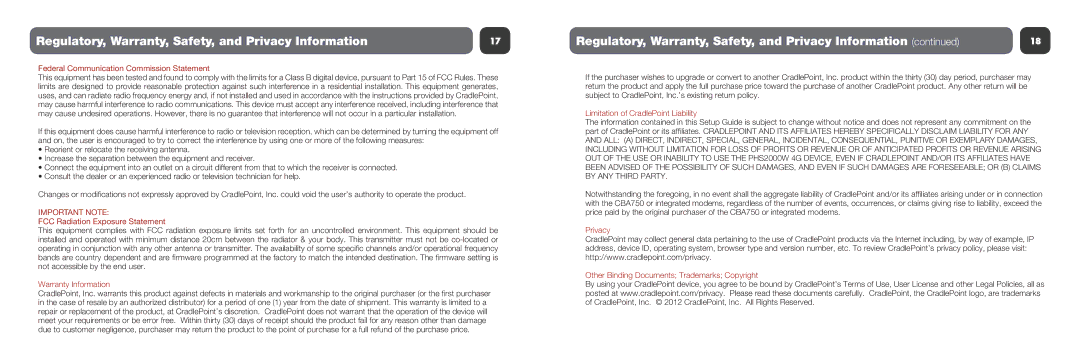 Cradlepoint CBA750 Regulatory, Warranty, Safety, and Privacy Information, Federal Communication Commission Statement 