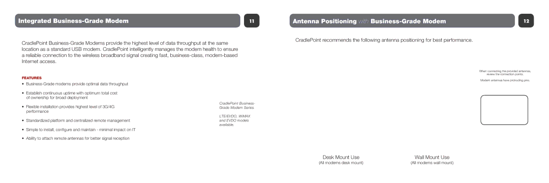 Cradlepoint CBA750 setup guide Integrated Business-Grade Modem, Antenna Positioning with Business-Grade Modem 