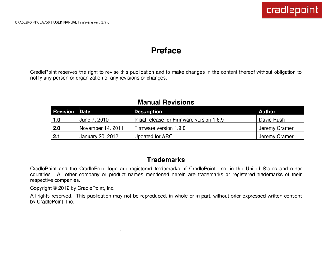 Cradlepoint CBA750 manual Preface 