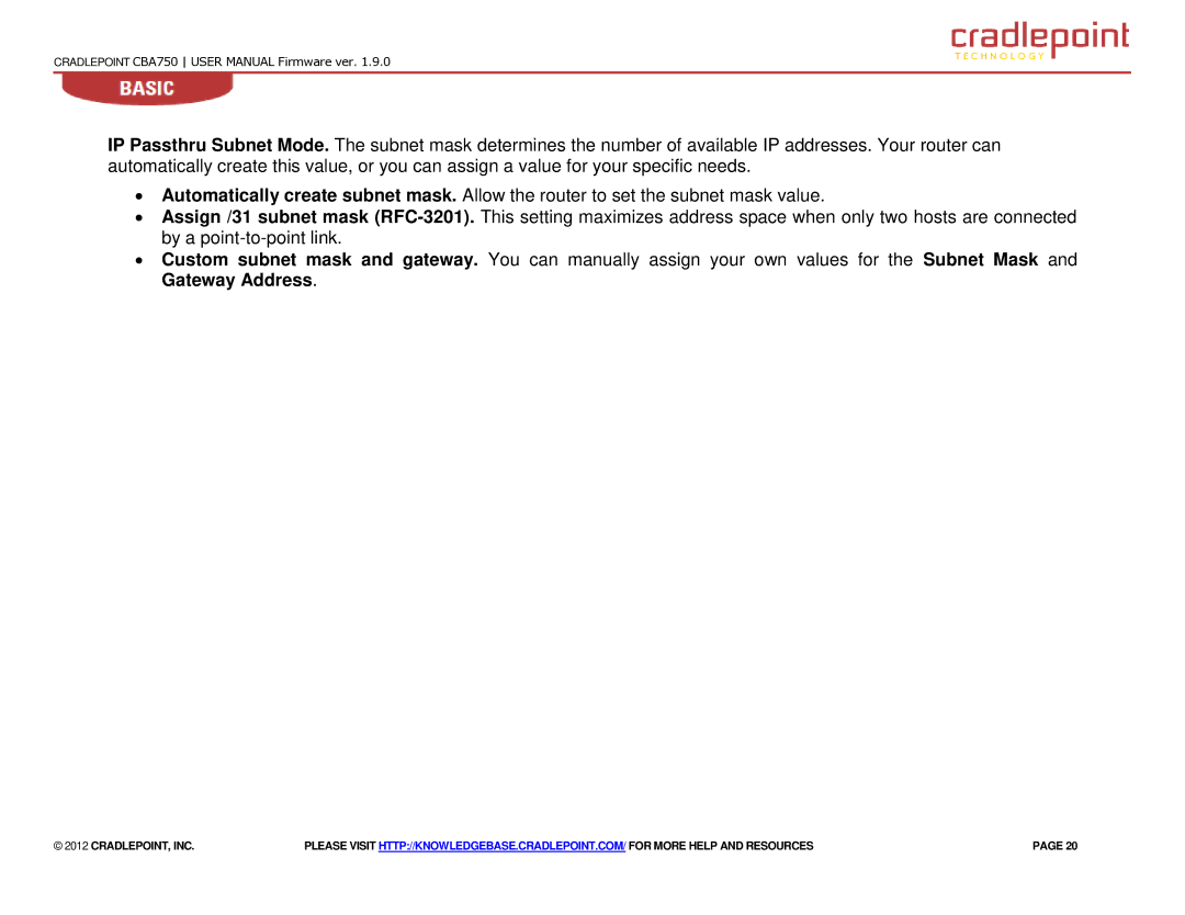 Cradlepoint CBA750 manual Cradlepoint, Inc 