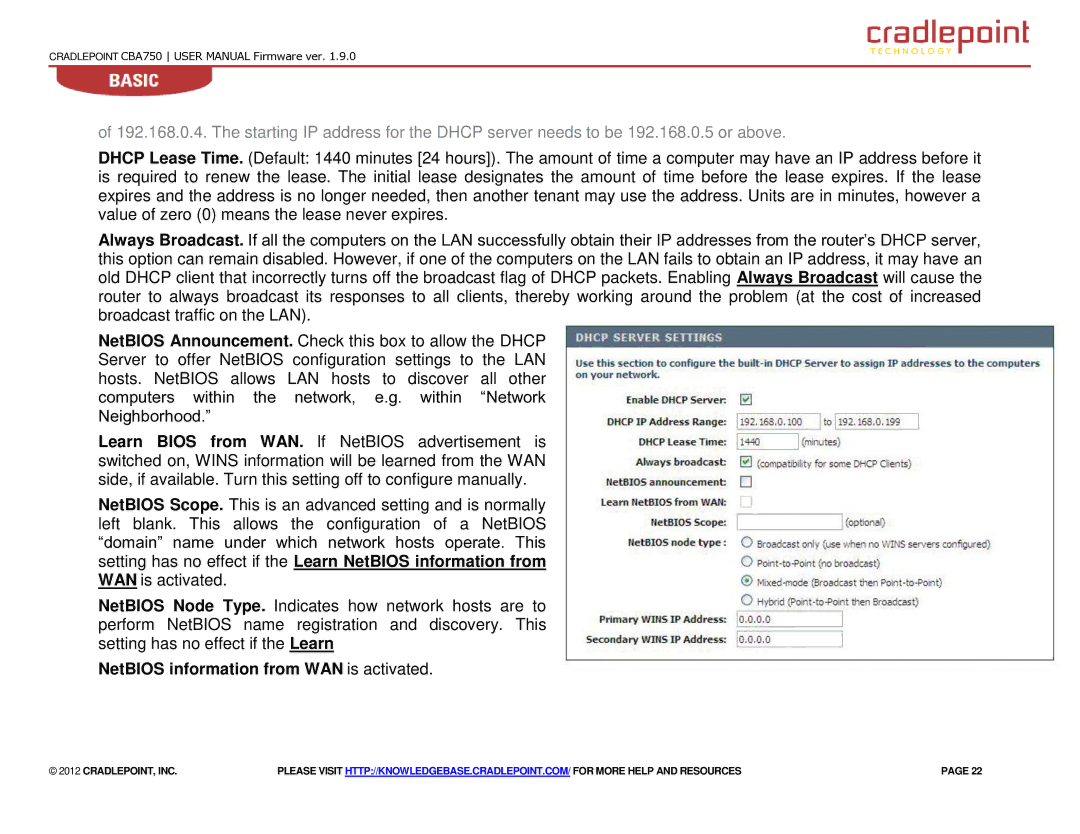 Cradlepoint CBA750 manual NetBIOS information from WAN is activated 