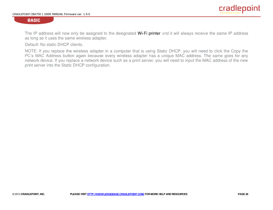 Cradlepoint CBA750 manual Cradlepoint, Inc 