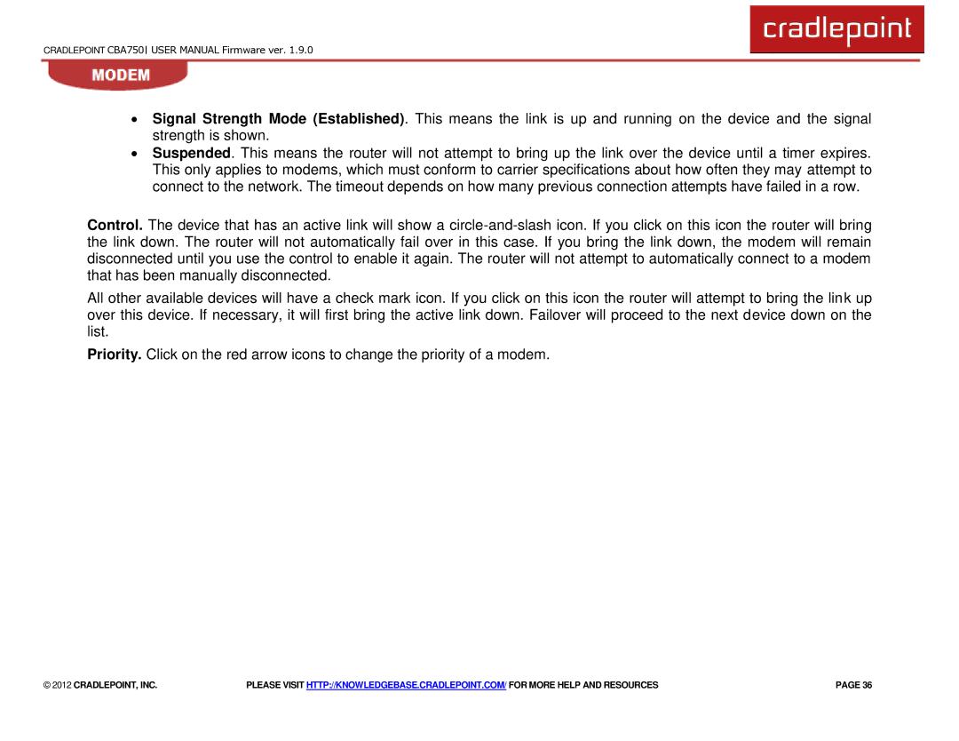 Cradlepoint CBA750 manual Cradlepoint, Inc 