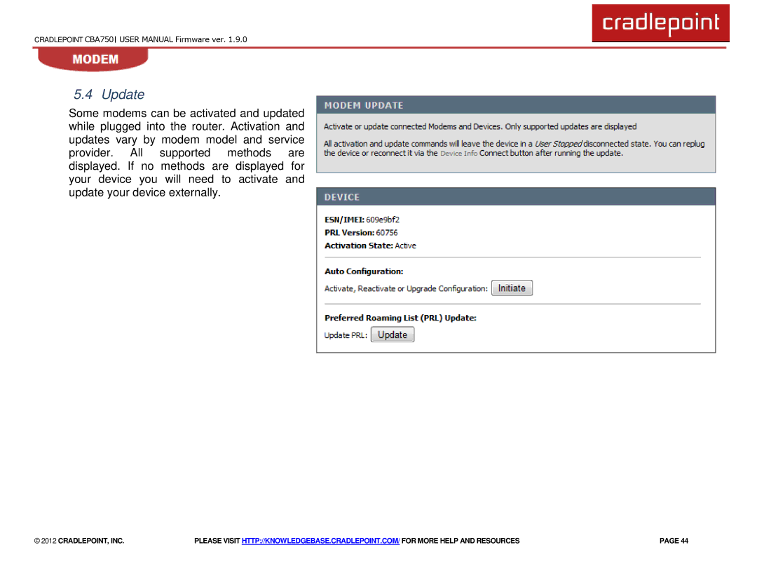 Cradlepoint CBA750 manual Update 