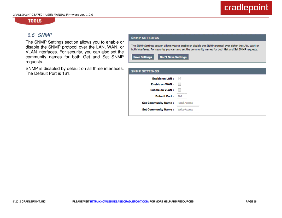 Cradlepoint CBA750 manual Snmp 