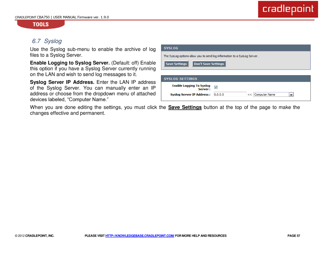 Cradlepoint CBA750 manual Syslog 