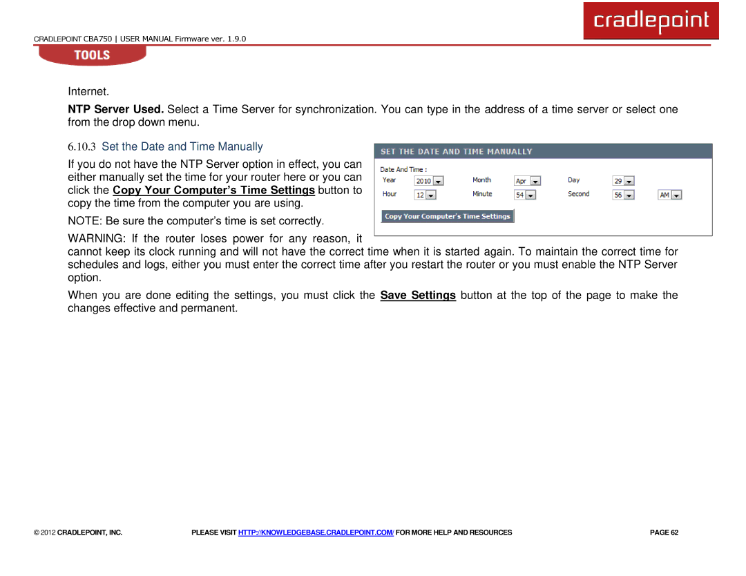 Cradlepoint CBA750 manual Set the Date and Time Manually 