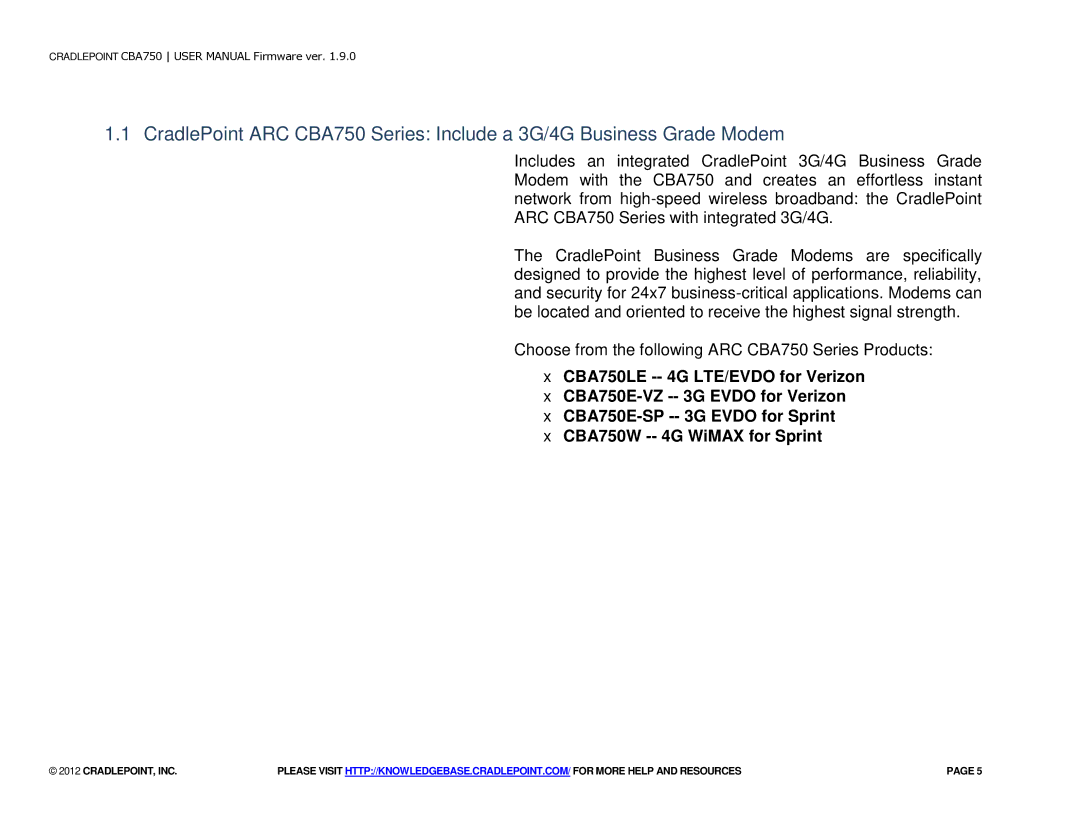 Cradlepoint CBA750 manual Cradlepoint, Inc 