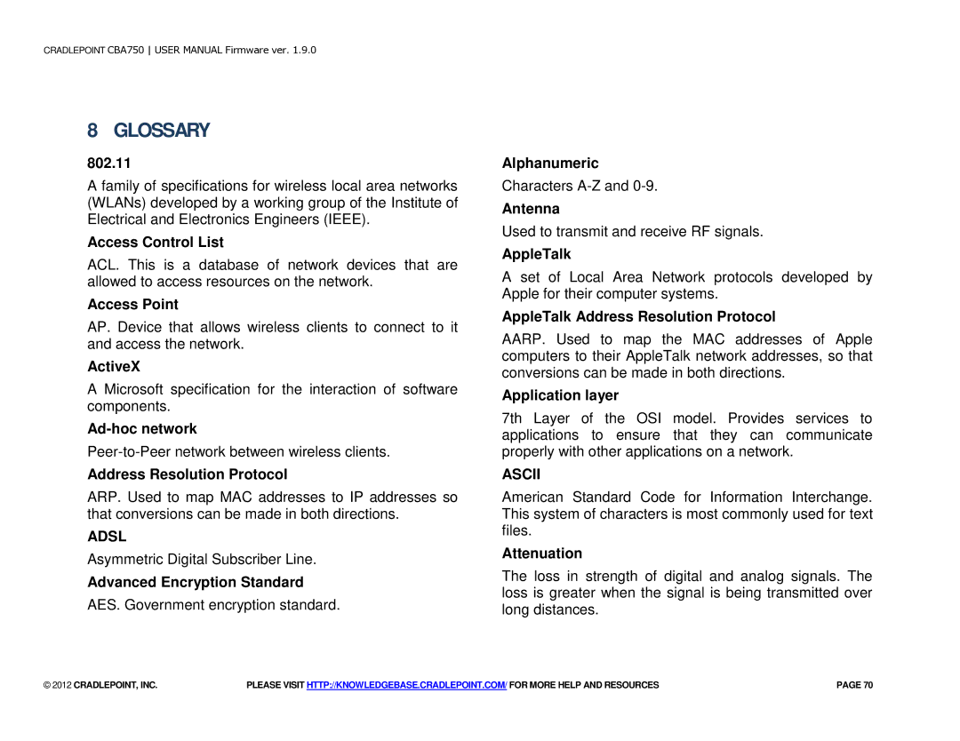 Cradlepoint CBA750 manual Adsl, Ascii 