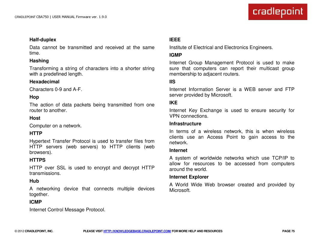 Cradlepoint CBA750 manual Https, Icmp, Ieee, Igmp, Iis, Ike 