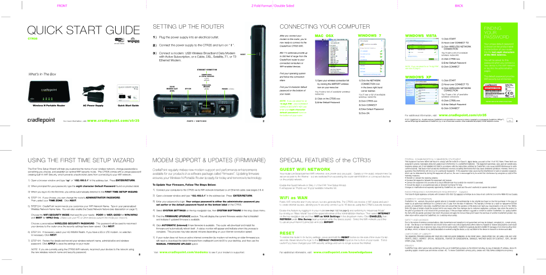 Cradlepoint CTR35 quick start Setting UP the Router Connecting Your Computer, Using the First Time Setup Wizard 
