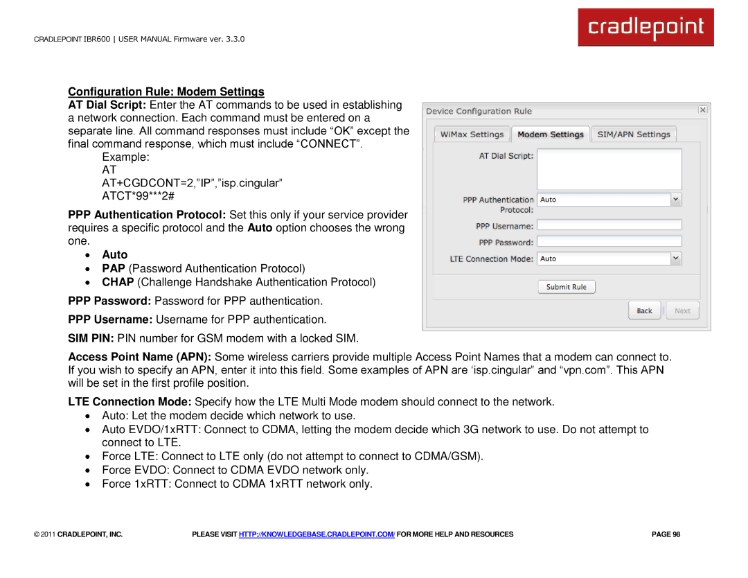 Cradlepoint IBR600 manual Configuration Rule Modem Settings, ∙ Auto 