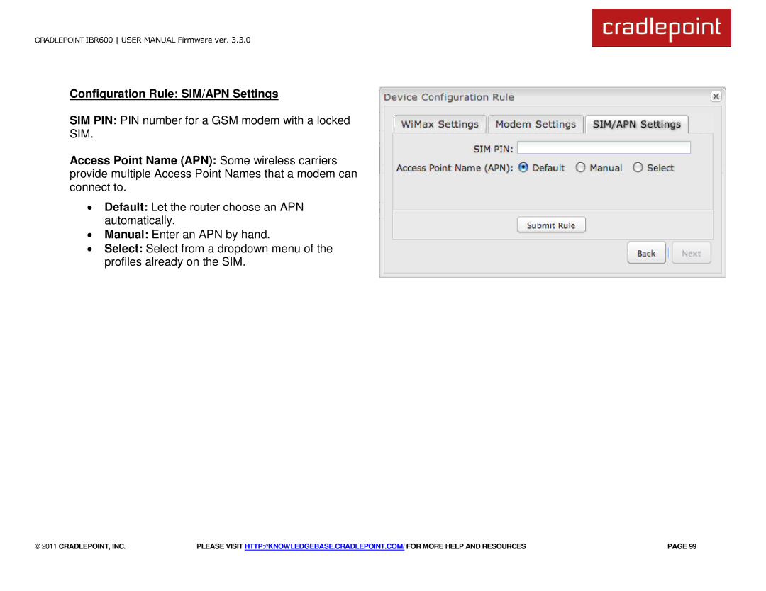 Cradlepoint IBR600 manual Configuration Rule SIM/APN Settings 