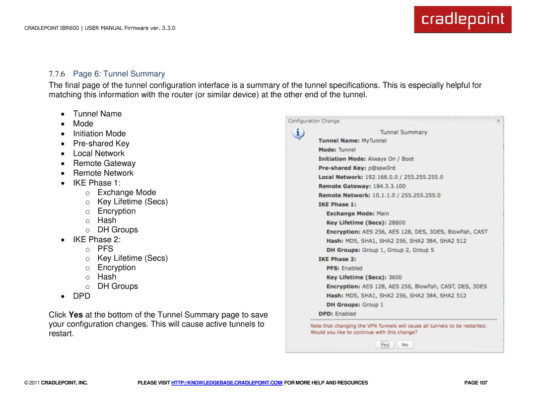 Cradlepoint IBR600 manual Tunnel Summary, ∙ Dpd 