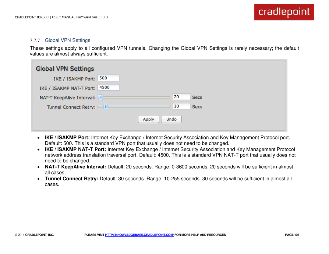 Cradlepoint IBR600 manual Global VPN Settings 