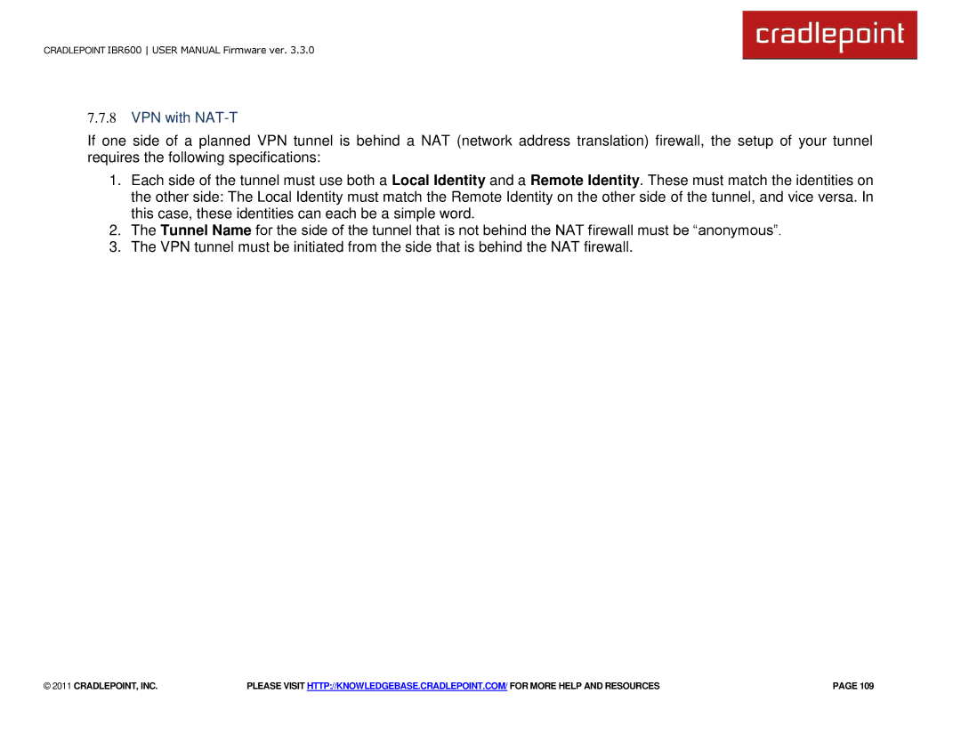 Cradlepoint IBR600 manual VPN with NAT-T 