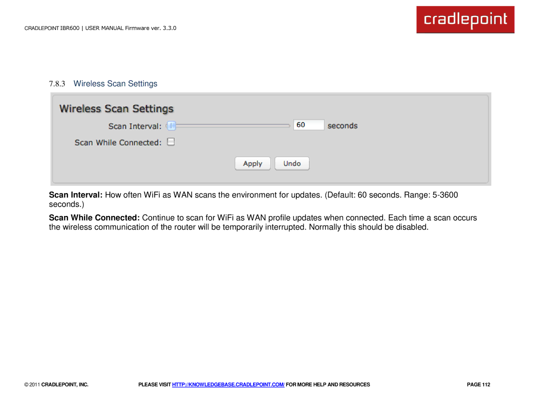 Cradlepoint IBR600 manual Wireless Scan Settings 