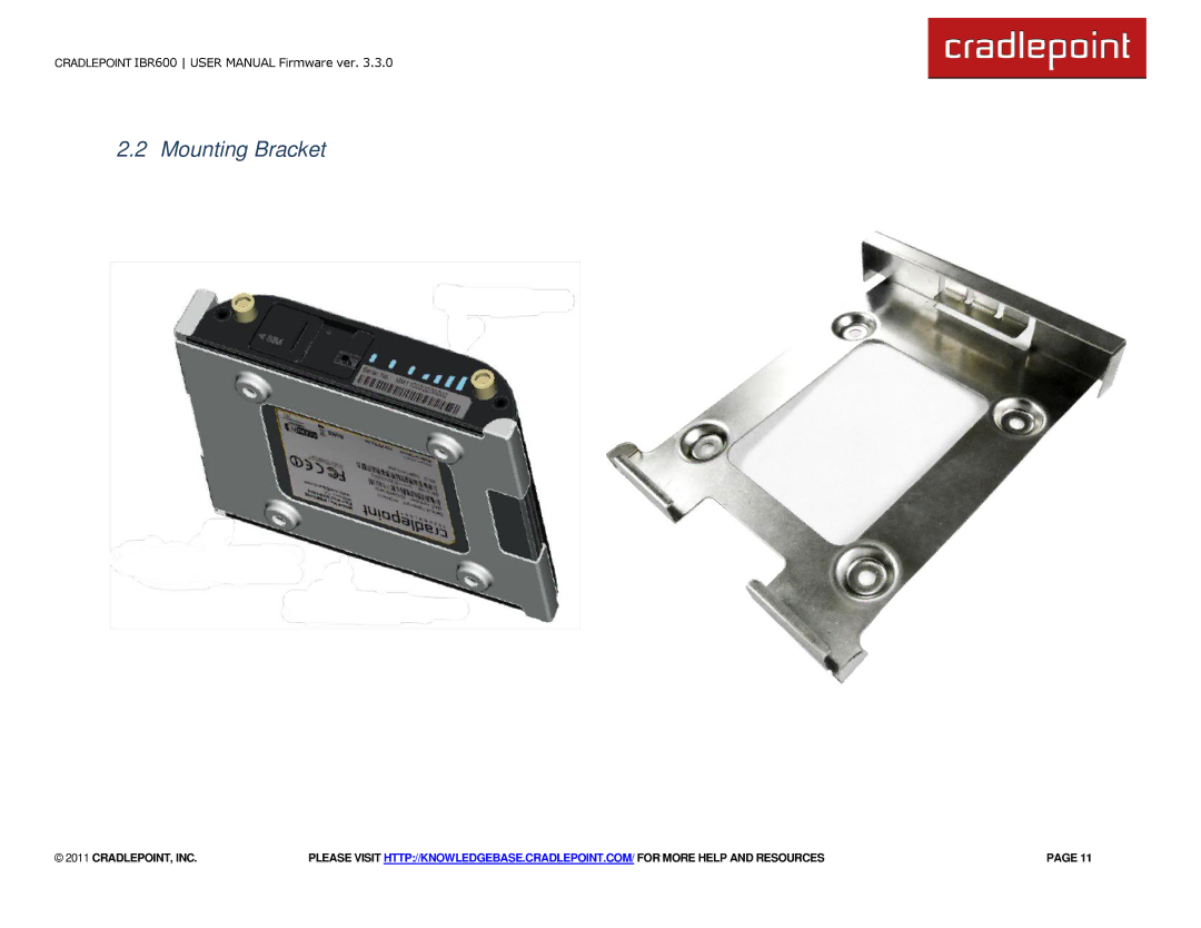 Cradlepoint IBR600 manual Mounting Bracket 