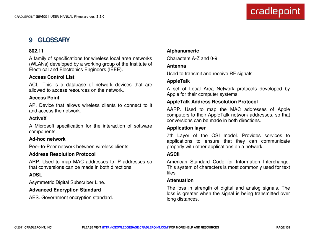 Cradlepoint IBR600 manual Adsl, Ascii 