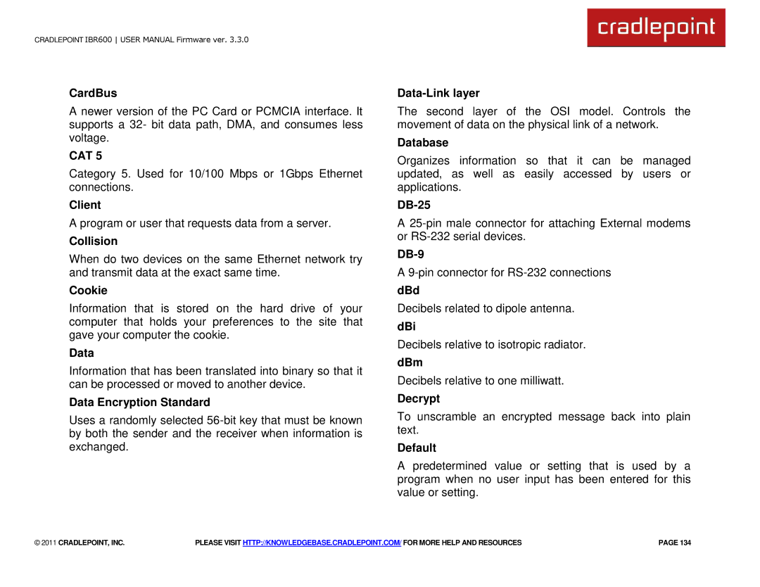 Cradlepoint IBR600 manual Cat 