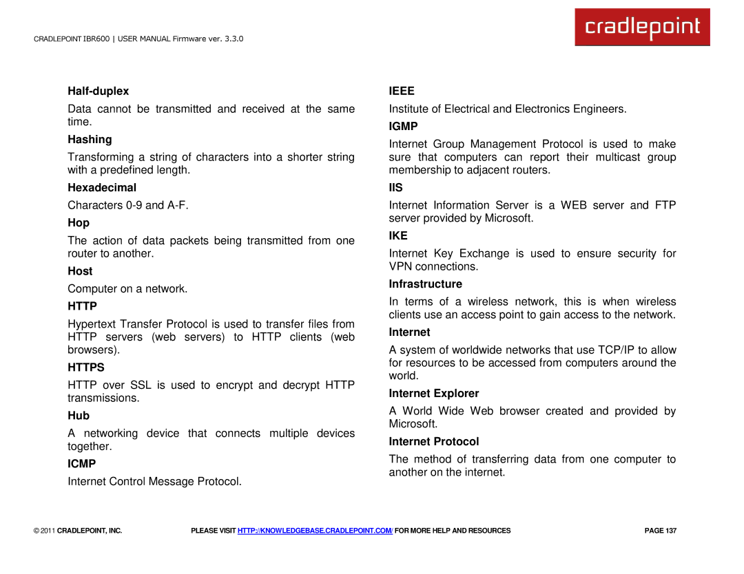 Cradlepoint IBR600 manual Https, Icmp, Ieee, Igmp, Iis, Ike 