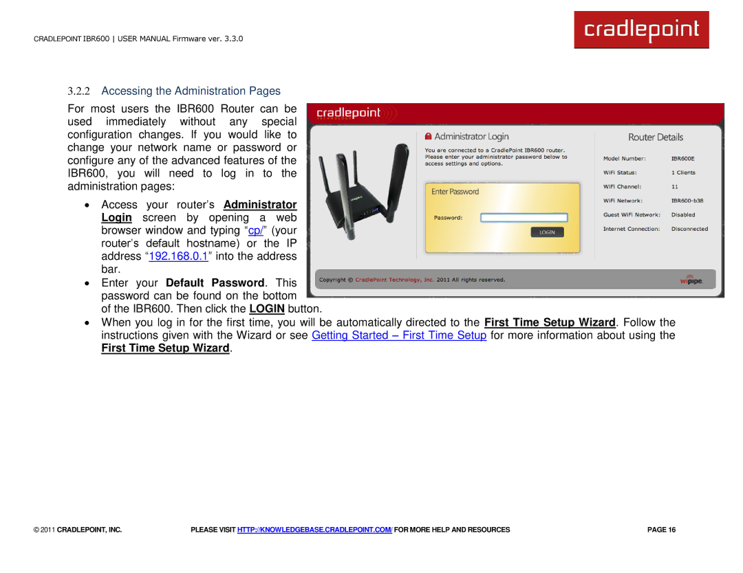 Cradlepoint IBR600 manual Accessing the Administration Pages 