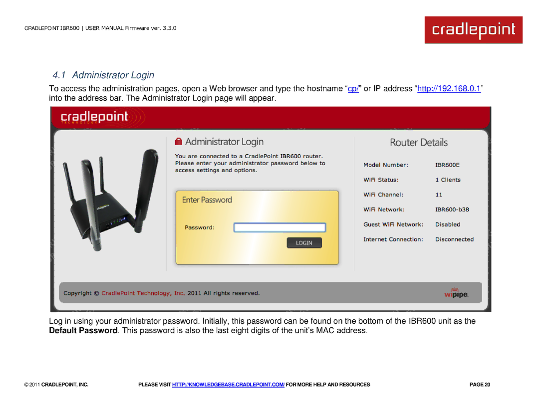 Cradlepoint IBR600 manual Administrator Login 