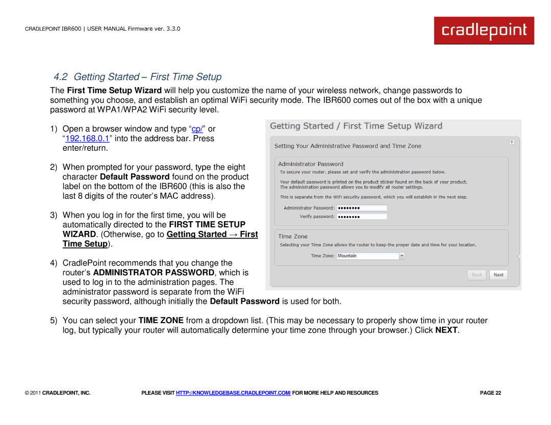 Cradlepoint IBR600 manual Getting Started First Time Setup 