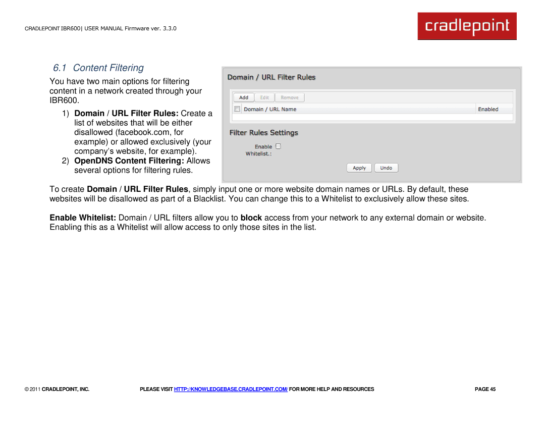 Cradlepoint IBR600 manual Content Filtering 