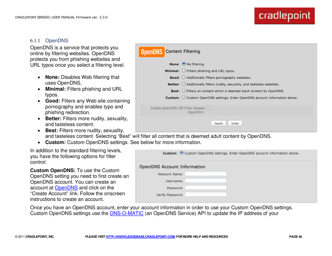 Cradlepoint IBR600 manual OpenDNS 