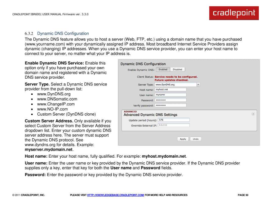 Cradlepoint IBR600 manual Dynamic DNS Configuration 