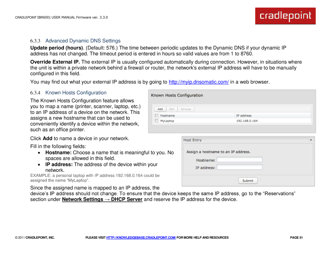 Cradlepoint IBR600 manual Advanced Dynamic DNS Settings, Known Hosts Configuration 