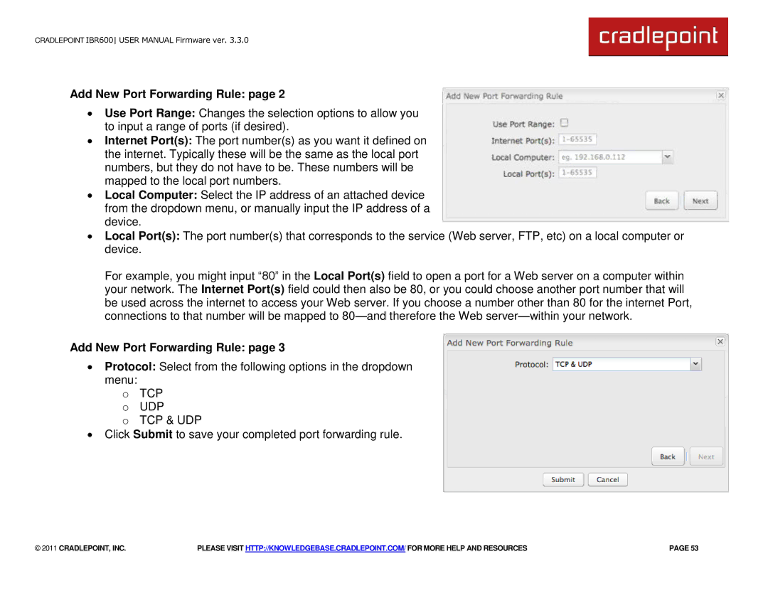 Cradlepoint IBR600 manual Add New Port Forwarding Rule 