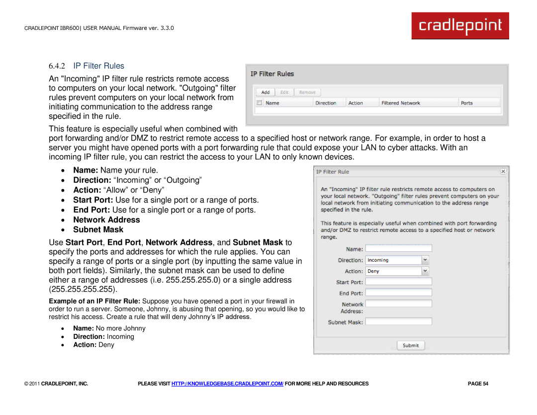 Cradlepoint IBR600 manual IP Filter Rules 