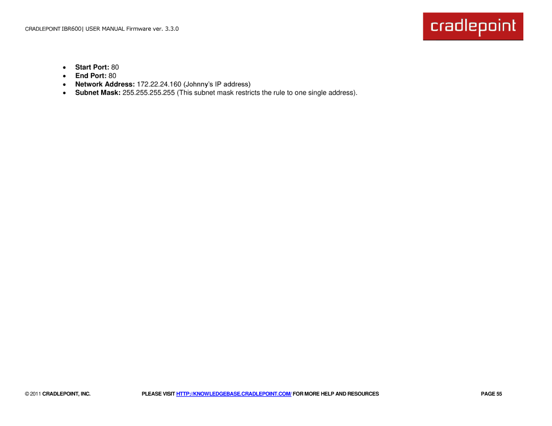 Cradlepoint IBR600 manual ∙ Start Port ∙ End Port 