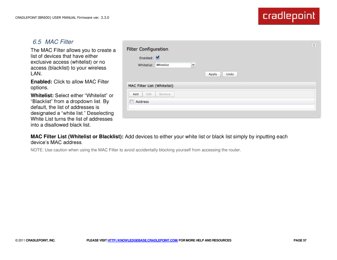 Cradlepoint IBR600 manual MAC Filter 