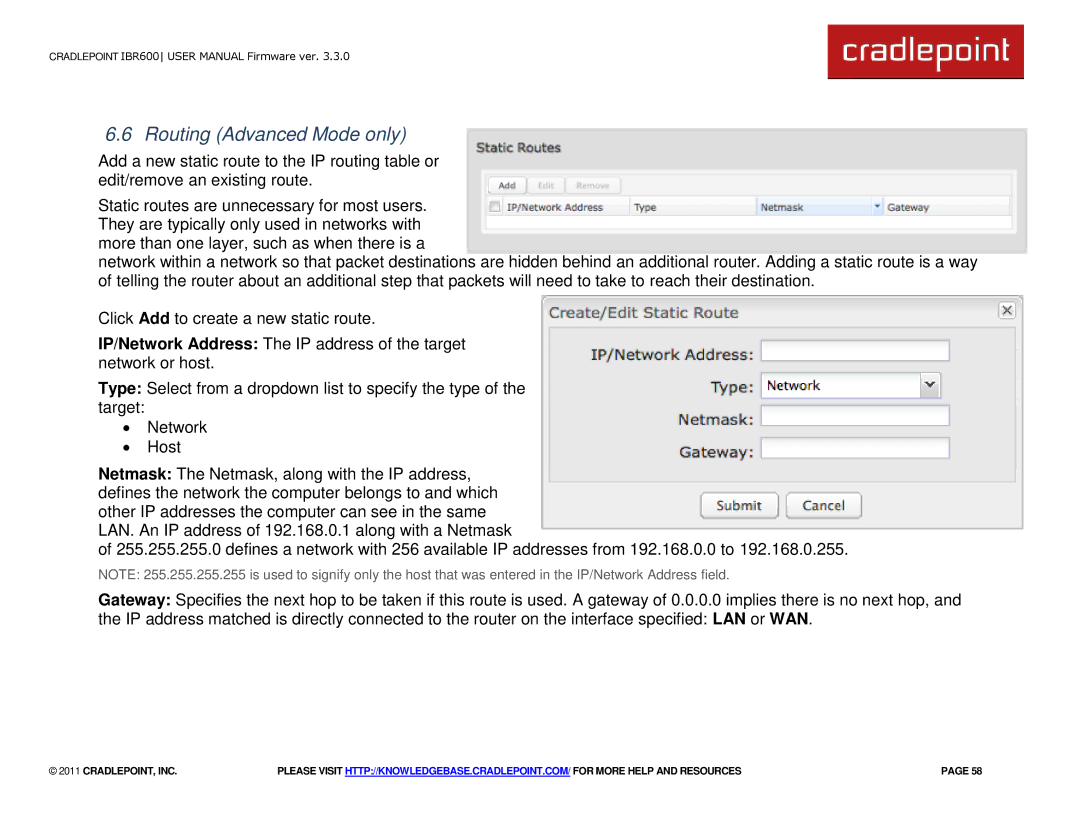 Cradlepoint IBR600 manual Routing Advanced Mode only 