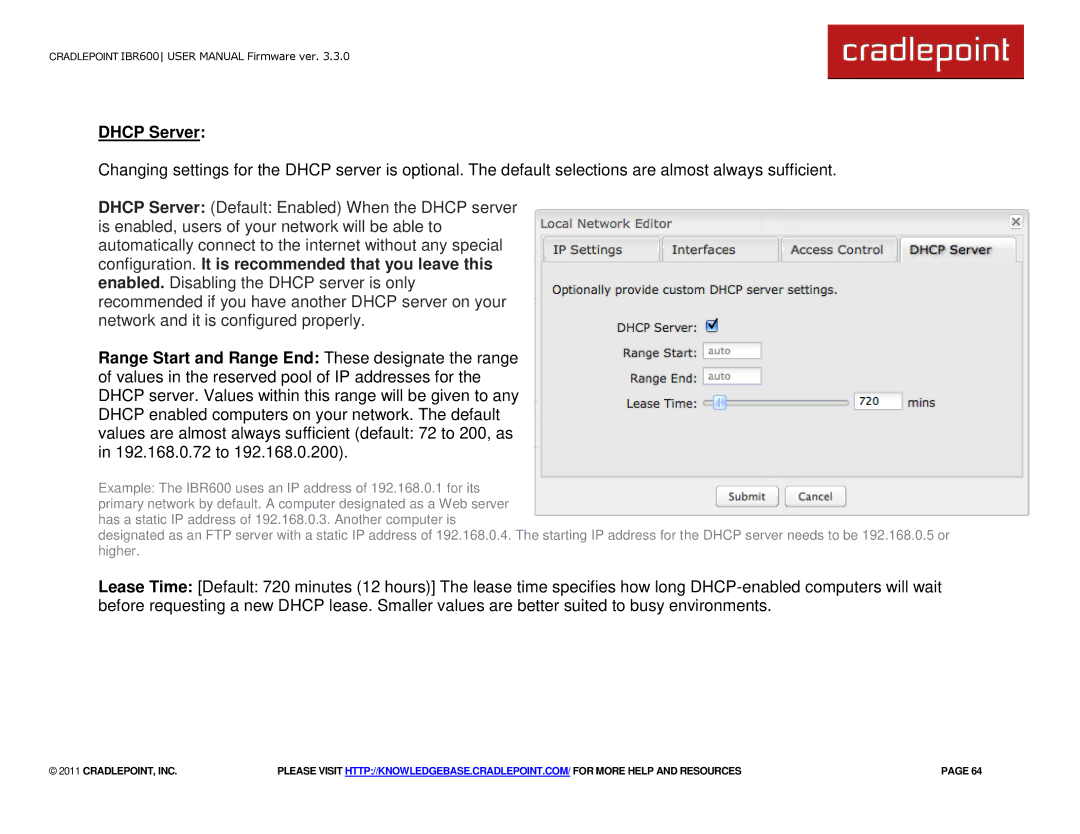 Cradlepoint IBR600 manual Dhcp Server 