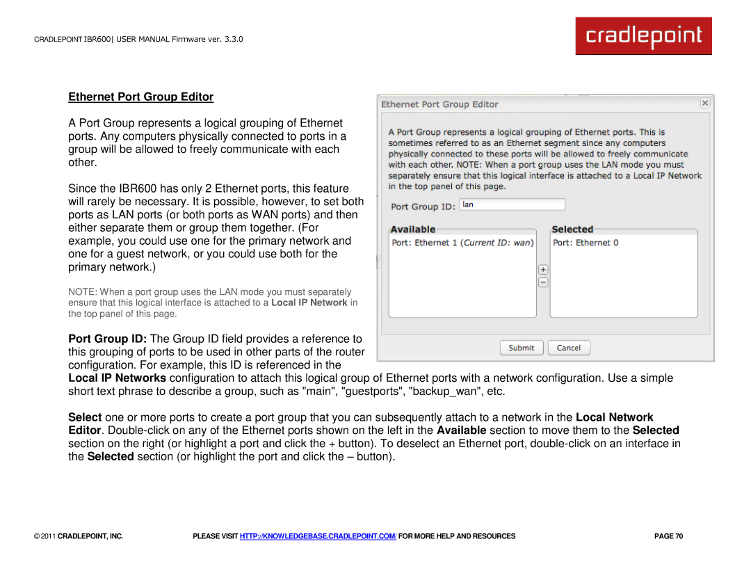 Cradlepoint IBR600 manual Ethernet Port Group Editor 