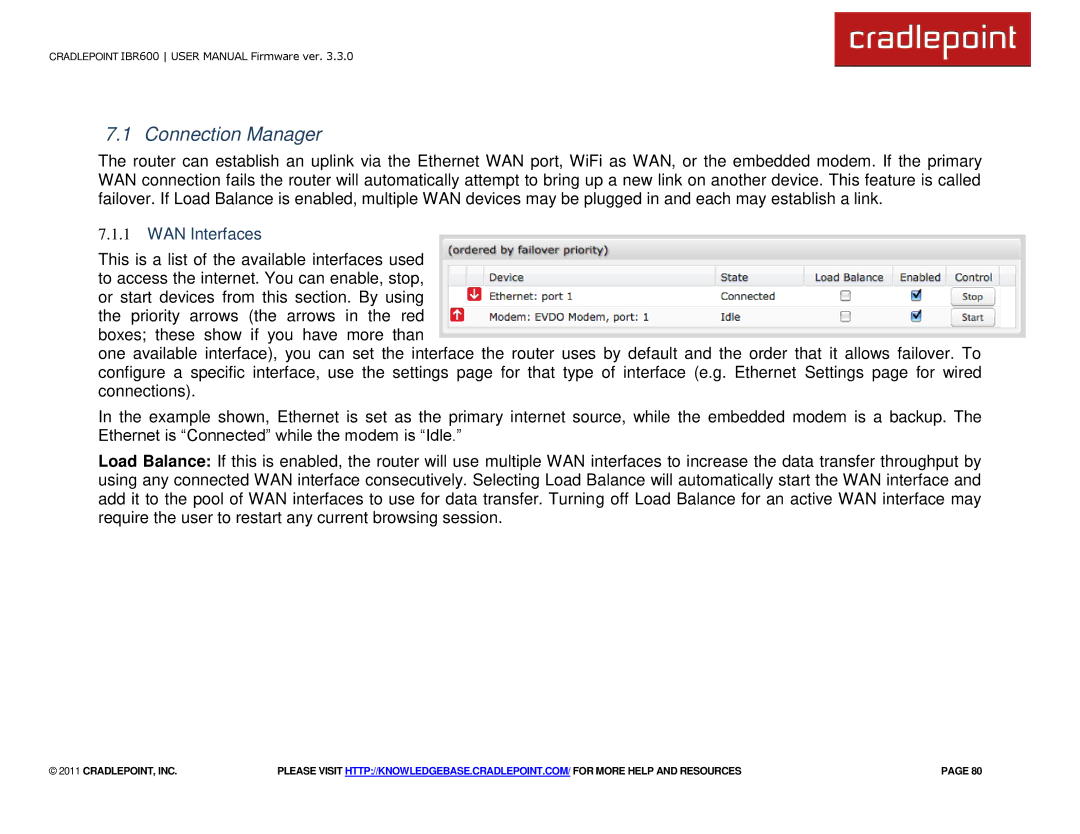 Cradlepoint IBR600 manual Connection Manager, WAN Interfaces 